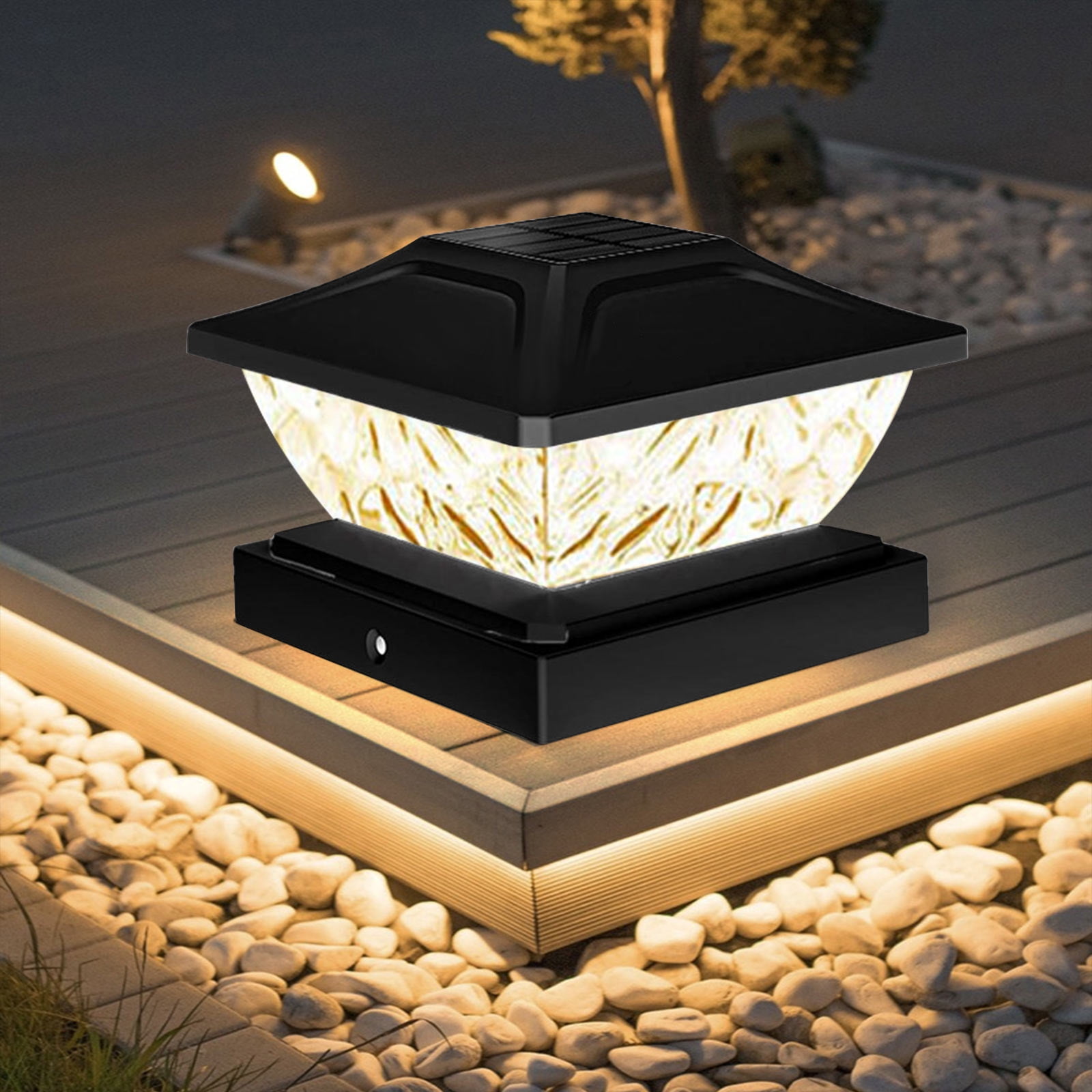Weloille Outdoor Solar Post Light Modern LED Fence Deck Cap Light Solar Pillar Column Lamp for Flat Surface Patio Garden Decoration