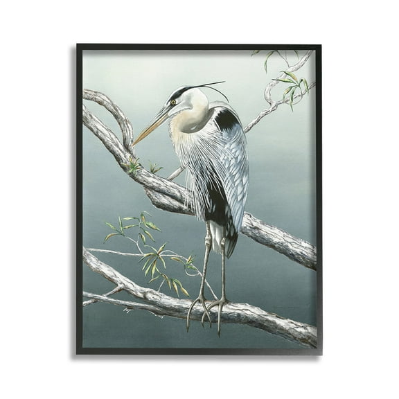 Stupell Industries Traditional Heron on Branch Animals & Insects Painting Black Framed Art Print Wall Art, 11 x 14