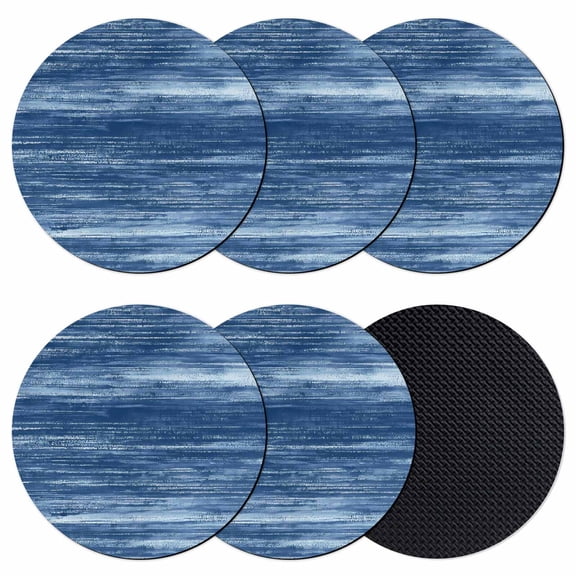 Navy Blue Coasters Set of 6, Absorbent Coasters for Drinks, Vintage Modern Abstract Art Ombre Coaster for Desk Coffee Table Protection, Home Decor House Warming Gifts 4"