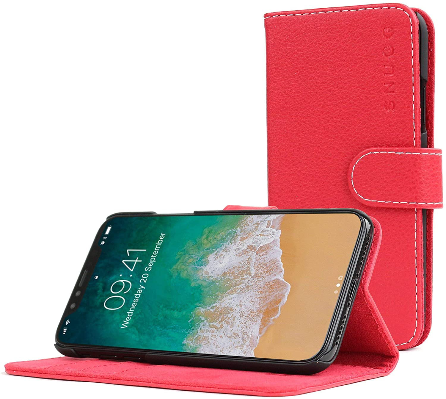 vonk Bedoel repertoire iPhone XR Wallet Case – Leather Card Case Wallet with Handy Stand Feature –  Legacy Series Flip Phone Case Cover in Red - Walmart.com