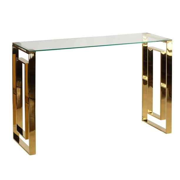 Cortesi Home Laila Console Table In, Stainless Steel Glass Console Table