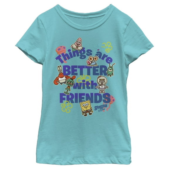 Girl's SpongeBob SquarePants Sponge on the Run Things Are Better with Friends  Graphic Tee Tahiti Blue Medium