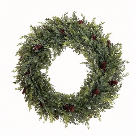 YUSS Artificial Christmas Wreath for Front Door,15.7IN Winter Christmas Wreath with Pine Cones,Nearly Natural Cedar Wreath,Green,for Indoor Outdoor Windows Indoor Outdoor Holiday Xmas Decoration