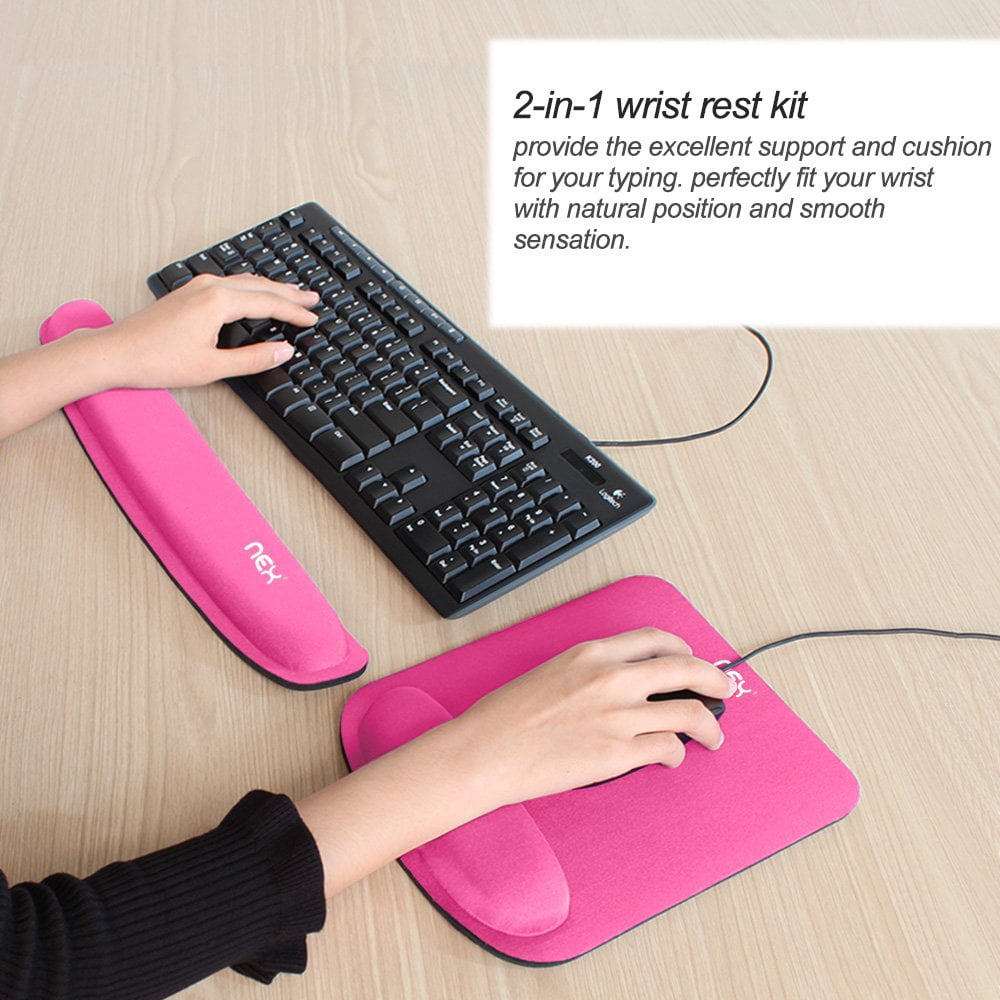 NEX Ergonomic Mouse Pad with Wrist Support, Memory Foam Keyboard Wrist Rest for Computer, Pink (NX-PAD003)
