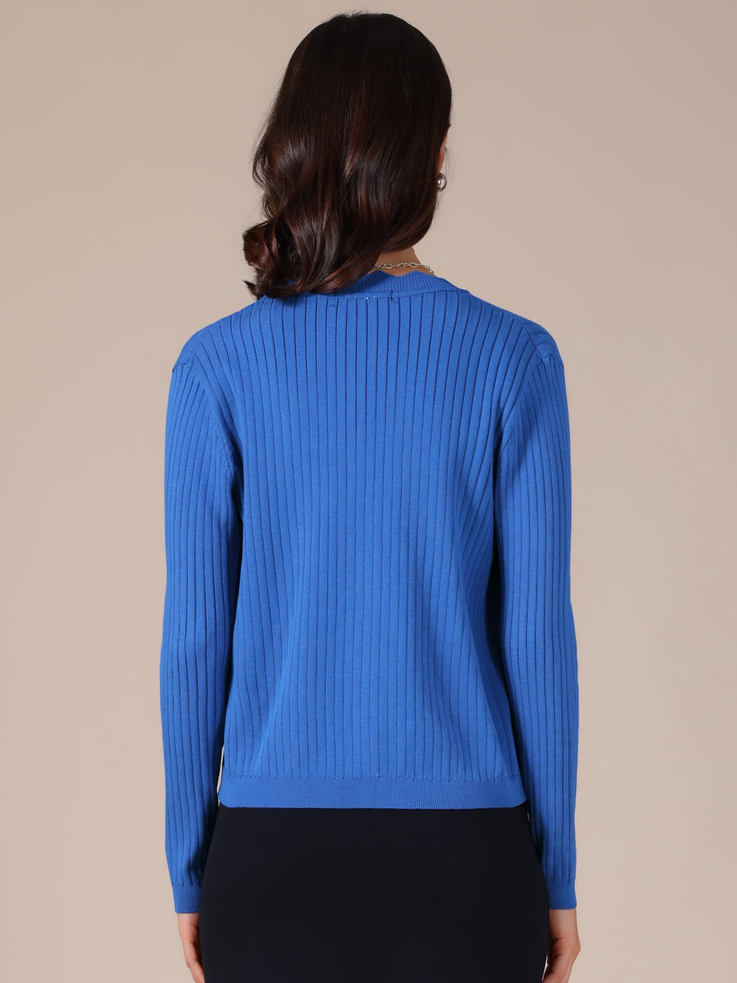 DARING DIVA Women's Open Front Long Sleeve Button Down Knit Cardigan M Royal Blue