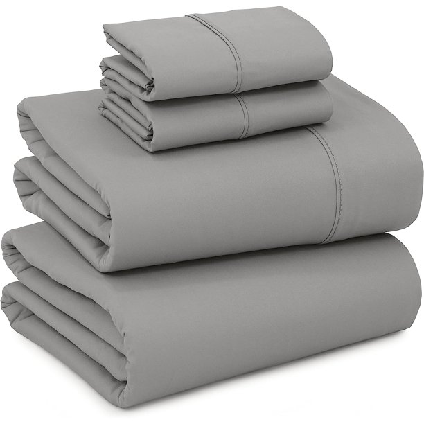 Ruvanti 4 Pcs Full Size Grey Bed Sheets, Extra Soft Brushed 1800 Microfiber Sheet Set Include