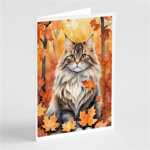 Carolines Treasures DAC7172GCA7P 5 x 7 in. Siberian Cat in Fall Leaves Greeting Cards - Pack of 8