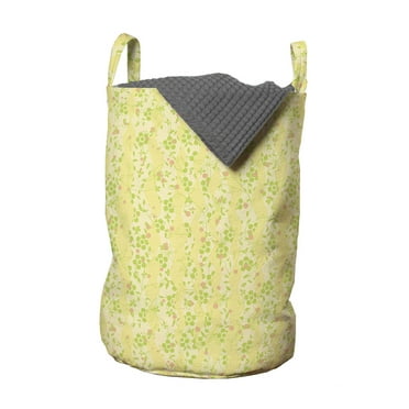 Floral Laundry Bag, Pastel Flowers Blossoms Art Camomile Delicate Romantic, Hamper Basket with Handles Drawstring Closure for Laundromats, 13" x 19", Yellow Green Champagne, by Ambesonne