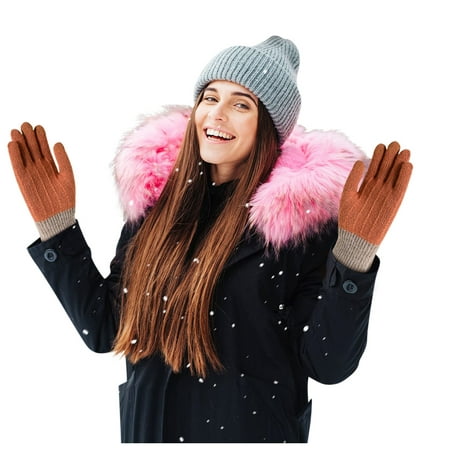 

YUEHAO Gloves Mittens Finger Winter Velvet Goves Autumn Thick Outdoor And Plus Gloves Screen Warmed Touched Knitted Gloves Orange