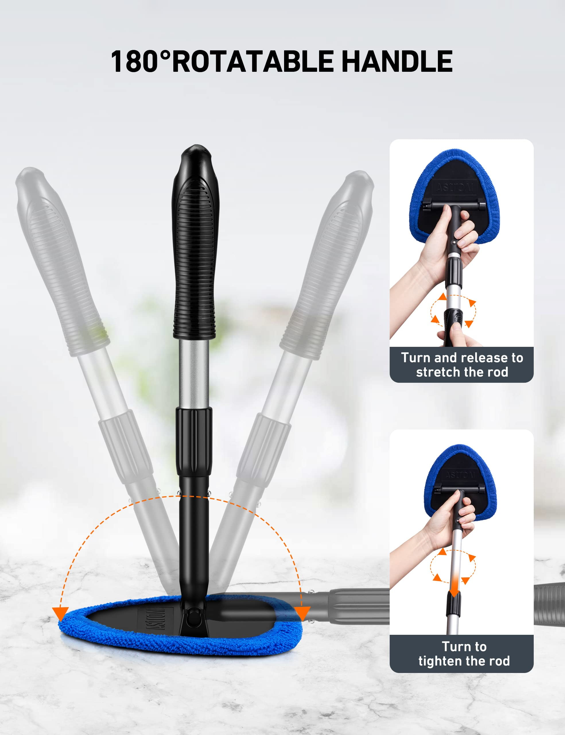 DIYMAG 2 Pack Auto Windshield Cleaning Tools, Extendable Handle Car Window Cleaner with Reusable Microfiber Pads and Water Spray Bottles Auto Inside Glass Wiper Kit (Blue)