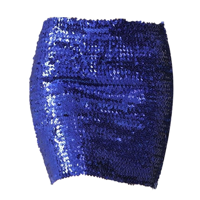 Faldas de mujer cortas con lentejuelas y lentejuelas para niña, falda elástica para cena, fiesta de graduación, cóctel, festival , Azul oscuro