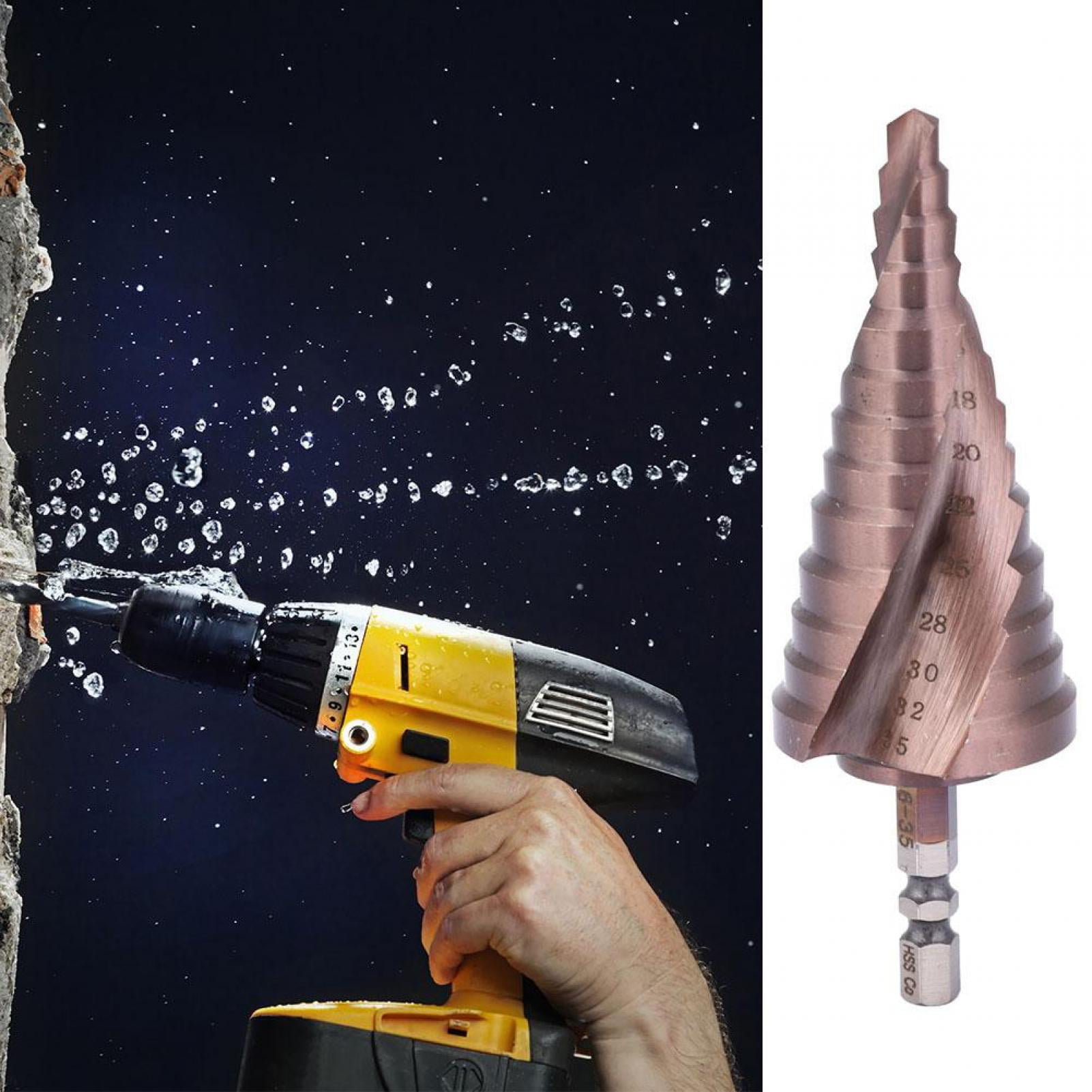 4-22 Step Drill Bit for Perforating Various Materials No Need for Center Punch Not Easy to Break Cobalt Coating High Strength High Speed Steel Drill Bit