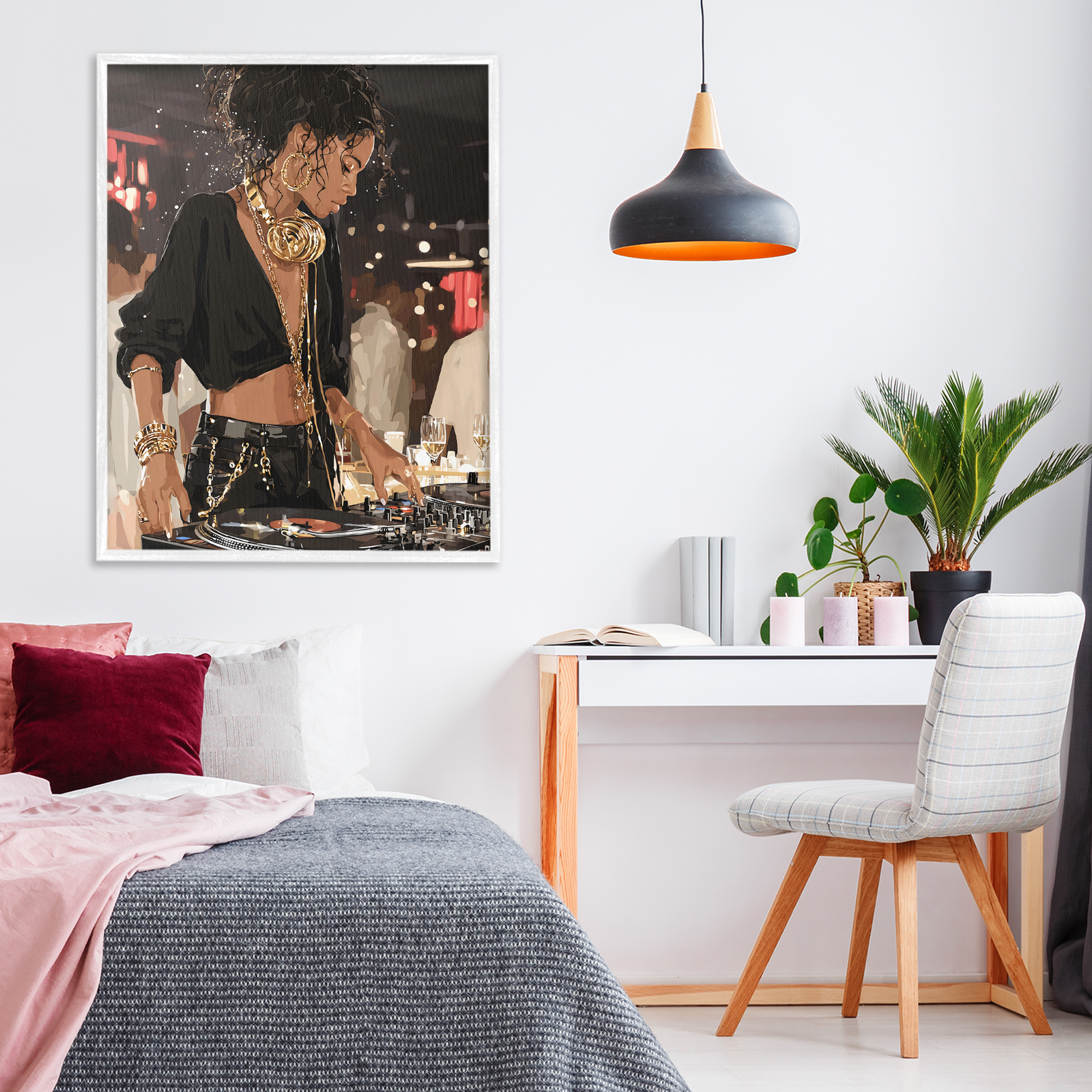 Stupell Industries Touches Of Gold DJ White Framed Giclee Art, design by Franklyn Gregory