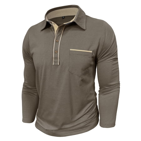 LODIENY Men's Casual Polo Shirts Fall Classic Long Sleeve Basic Button Athletic T-Shirt Lightweight Cotton Golf Tops with Pocket Army Green M