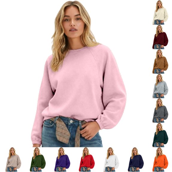 LIIPEE Womens Casual Solid Color Sweatshirts Autumn Cozy Long Sleeve Crew Neck Sweatshirt S-XXXL