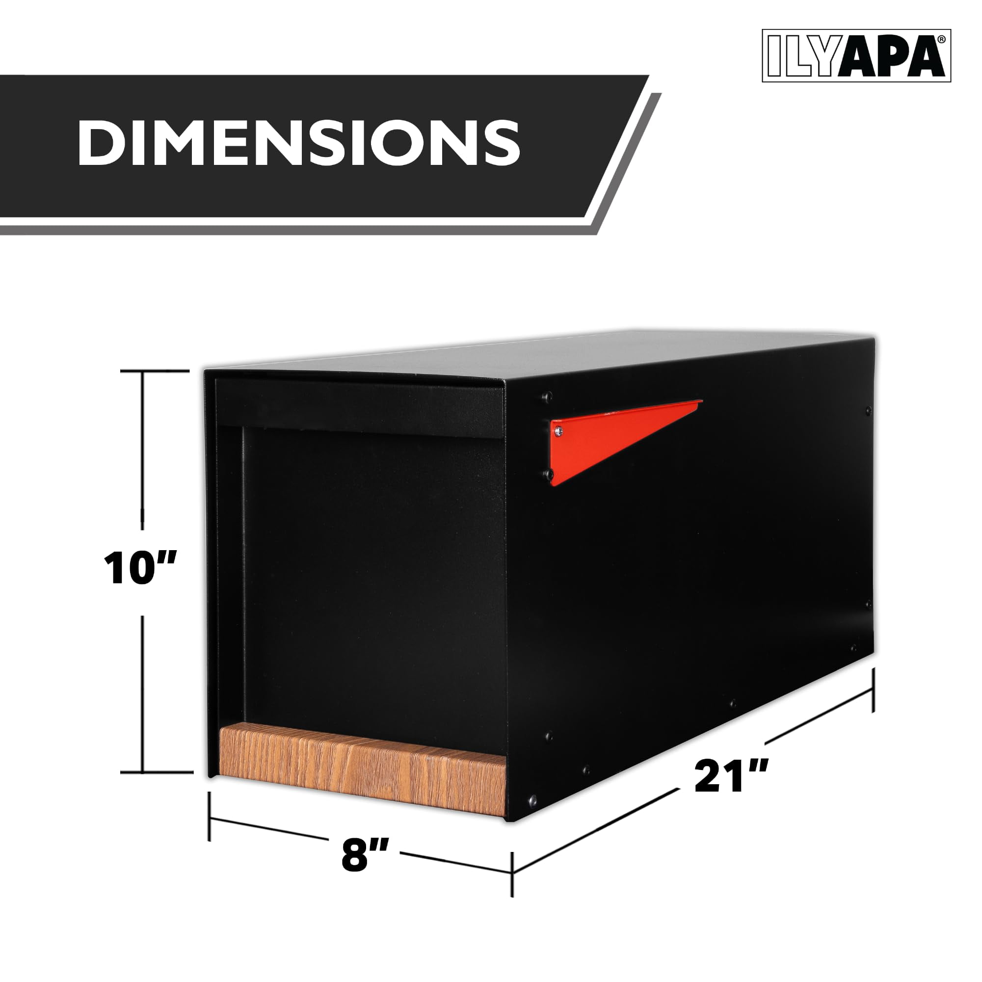 Ilyapa Black Modern Mailbox Post Mount - Mailboxes for Outside - Metal with Printed Ash Wood Grain Trim - Powder Coated Steel - All Weather Resistant