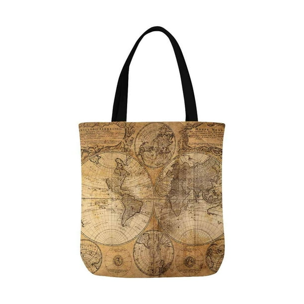 Hatiart Vintage Antique World Map 1746 Canvas Tote Bag Tote Shopping Bag Washable Grocery Tote Bag Craft Canvas Bag For Women Men Kids