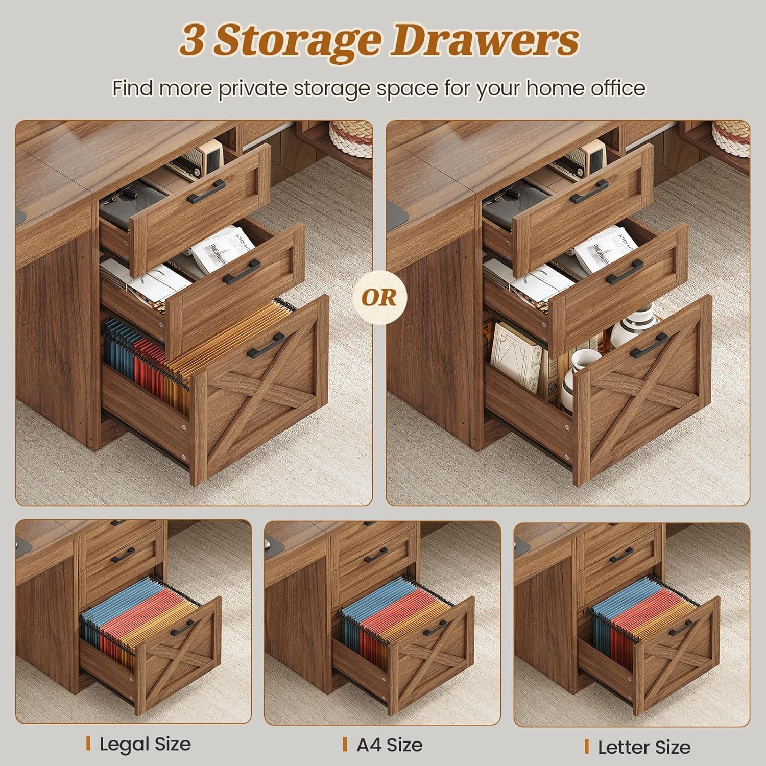 SEDETA Farmhouse 96.5" Computer Desk with Drawers, 2 Person Home Office Desk, Gaming Double Desk with Storage Shelves, Long Two Person Writing Desk, Brown