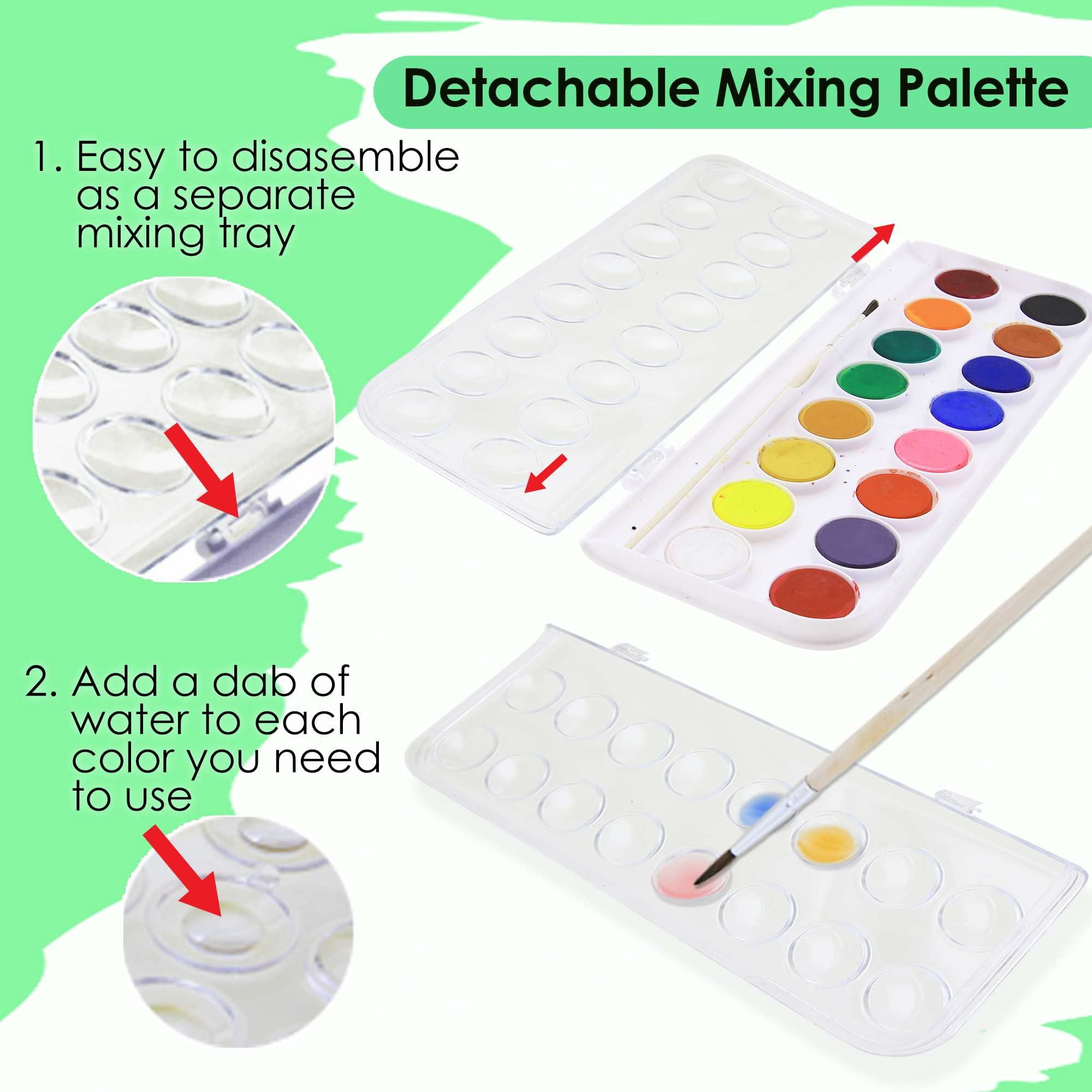 BAZIC Watercolor w/ Brush & Mixing Palette, 16 Color Non-Toxic, 1-Pack