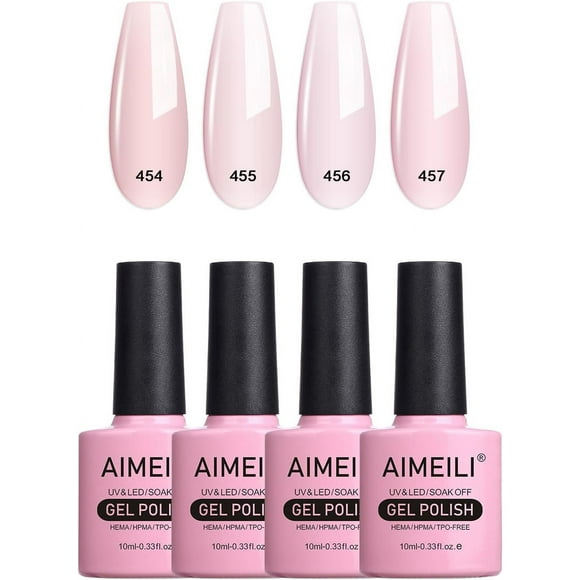 TRAHOO-Transparent Milky White Nude Gel Nail Polish Soak Off U V LED Hema Free Gel Nail Lacquer Salon DIY Gel Nail Kit Set Of 4pcs X 10ml - Kit Set 20