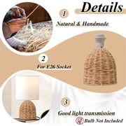 Rattan Table Lamp, Small Nightstand Lamp with Linen Fabric Lampshade, Desk Lamp Bedside Lamp for Living Room Home Office , Oval, Beige