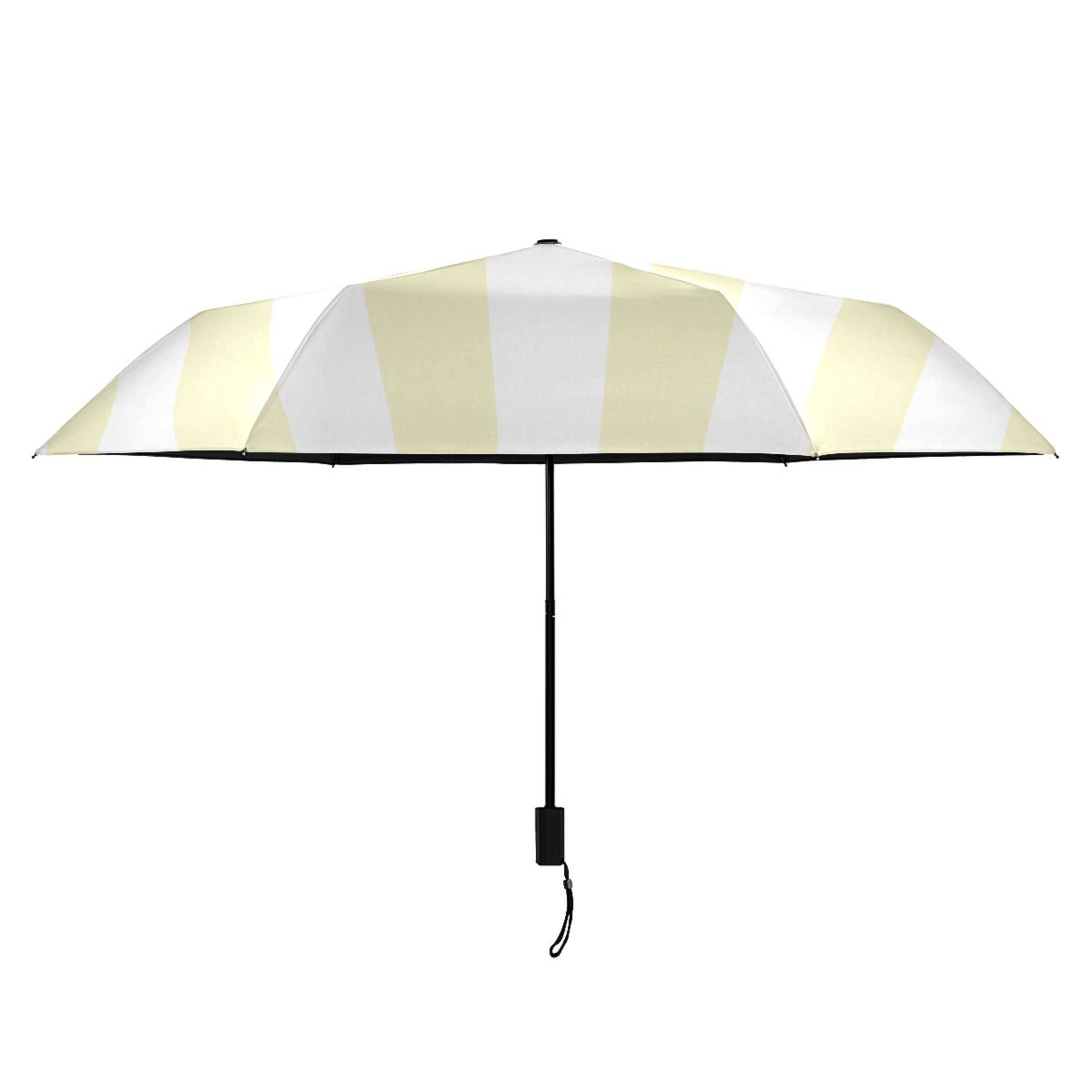 Light Yellow and White Stripes Compact Sun Umbrella Windproof Travel Umbrellas for Rain Strong Portable UV Protection