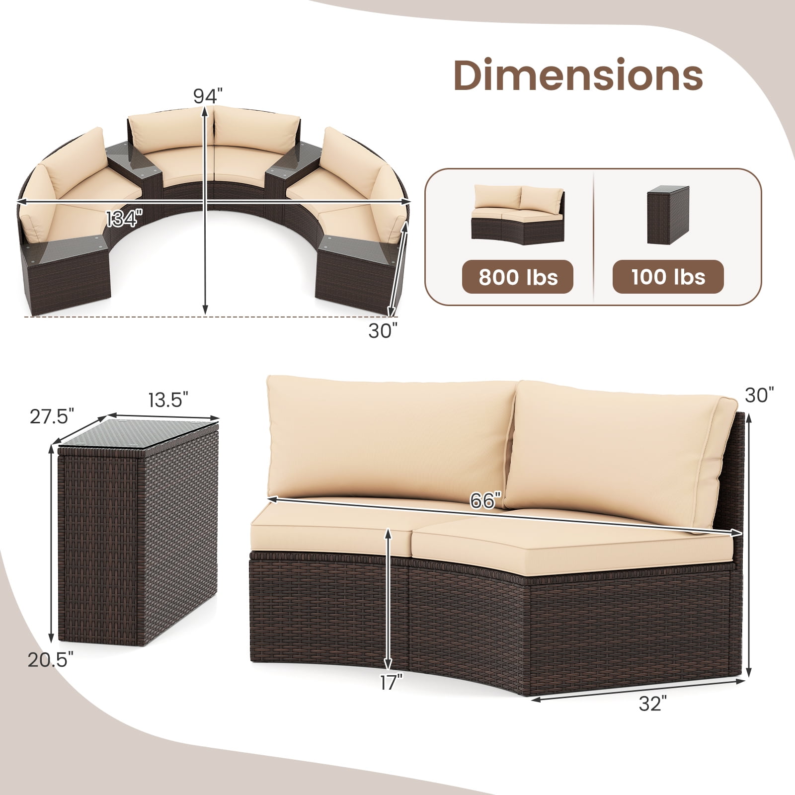 Costway 7 PCS Patio Furniture Set with Tempered Glass Top Side Tables Back & Seat Cushions
