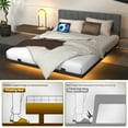 thumbnail image 5 of Behost Queen Size Bed Frame Floating Platform Upholstered with LED Lighting and Built-in Charging Station, Metal Frame, Gray, 5 of 9