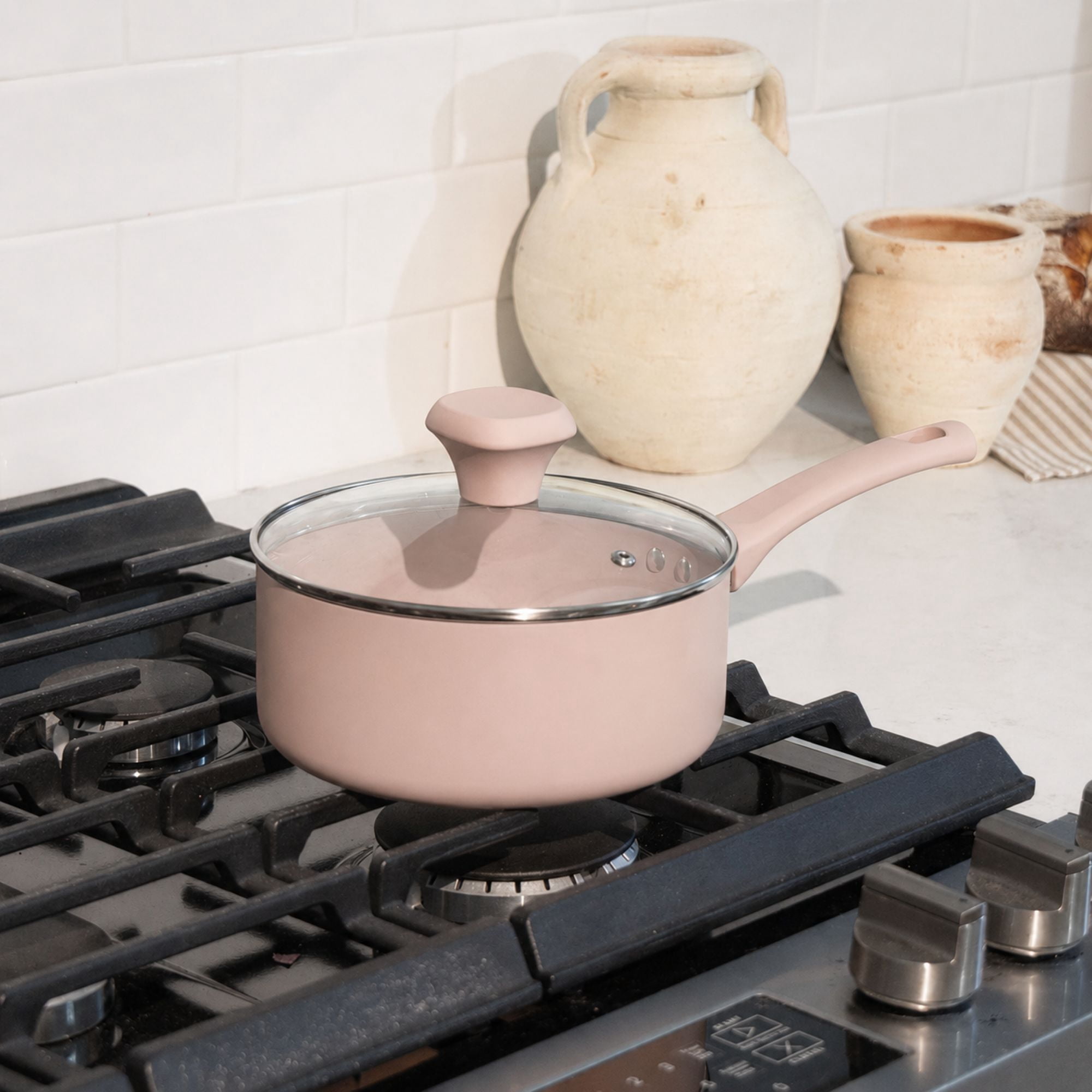 Elements by Thyme & Table 60-Piece Ceramic Non-Stick Cookware Set - Dusty Rose