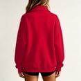 thumbnail image 5 of Women's Solid Full Zip High Collar Sweatshirt Long Sleeve Loose Casual Zip up Jacket with Pockets Lightweight Hoodless Outerwear Tops Red, 5 of 6