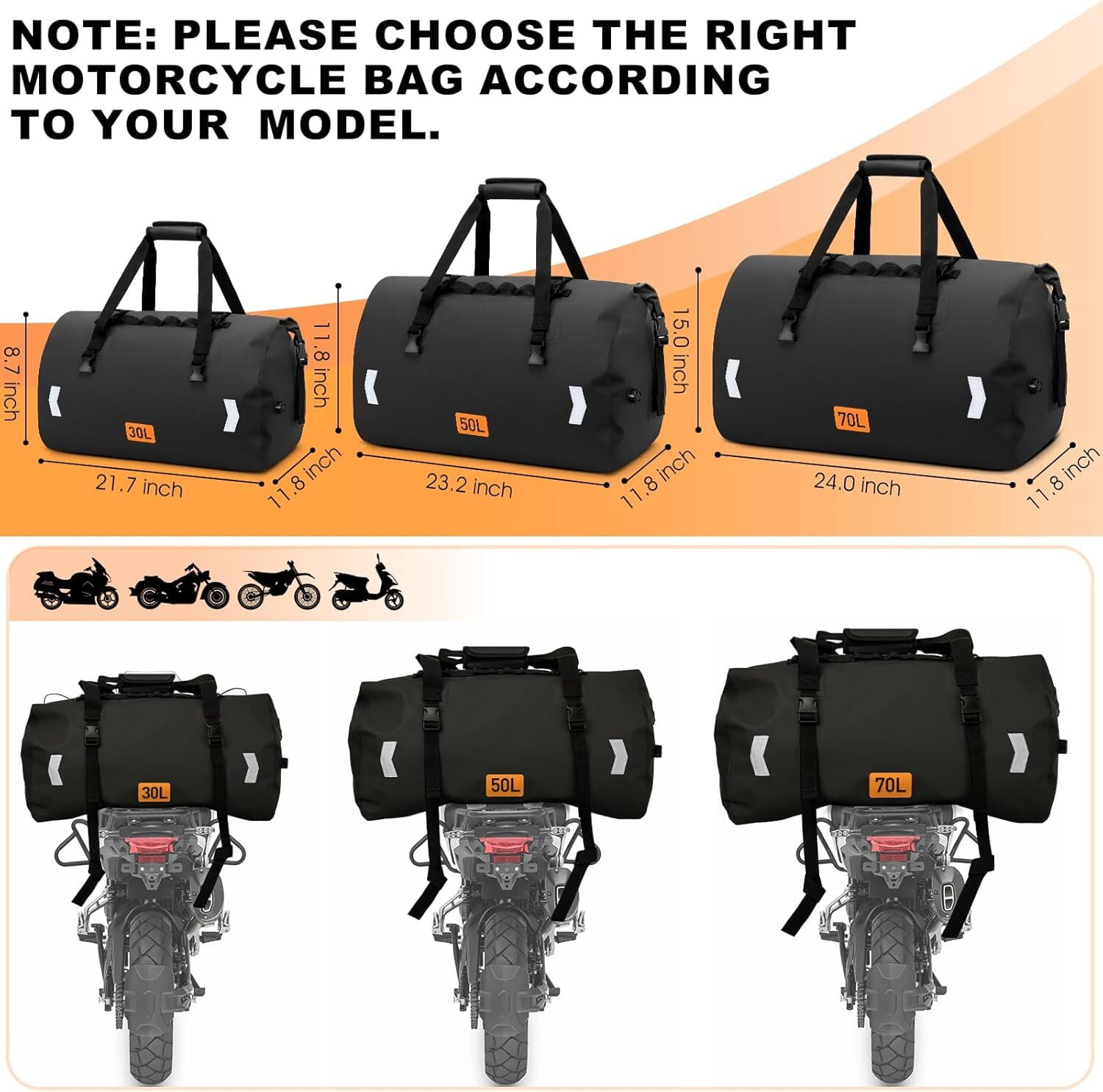 GPED Waterproof Duffel Bag, 50L Roll-top Motorcycle Dry Bag with Air Valve & Quick-fixed Straps, Travel Duffle Bags for Kayaking Paddle Boarding Rafting Boating Camping Riding Fishing