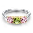 thumbnail image 3 of Gem Stone King 925 Silver and 10K Yellow Gold Green Peridot and Pink Lab Grown Diamond Engagement Ring for Women | 1.55 Cttw | Round 5MM | Gemstone August Birthstone | Size 9, 3 of 6