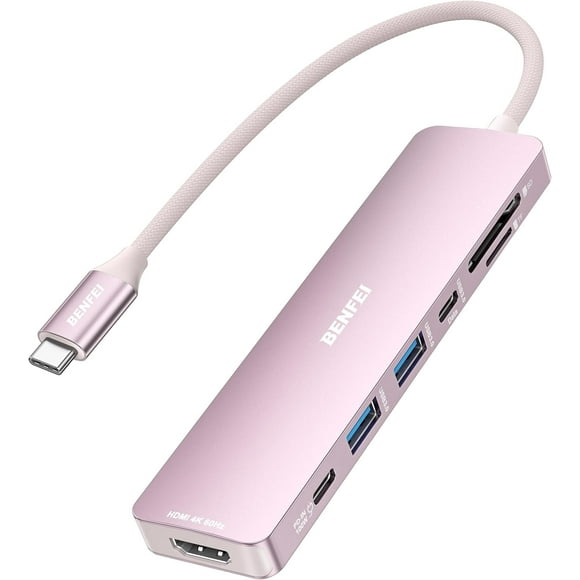 BENFEI Concentrateur USB-C 7-en-1 avec HDMI (4K@60Hz), 2 USB-A, 1 Données USB-C, Charge 100W, Lecteur de Carte SD/TF, Câble en Silicone Anti-Enchevêtrement Compatible avec MacBook Pro/Air, iPad Pro, iMac, iPhone 15 Pro/Pro Max