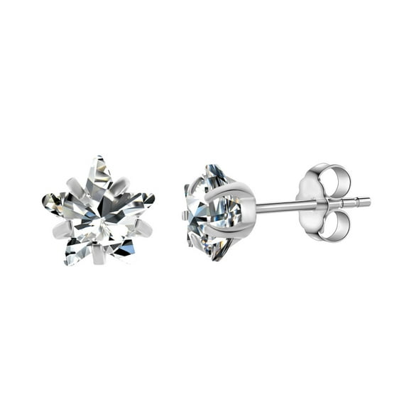 6mm Cubic Zirconia Stud Earrings for Women 316L Surgical Steel Star