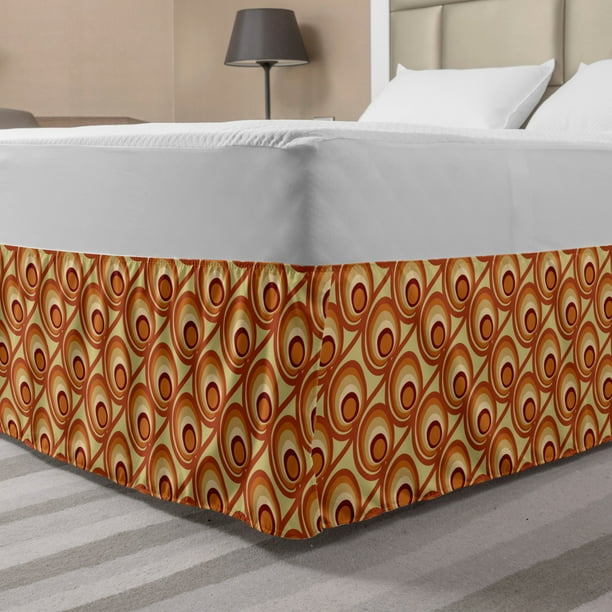Burnt Orange Bed Skirt, Retro Design Inspirations with Doodle Style