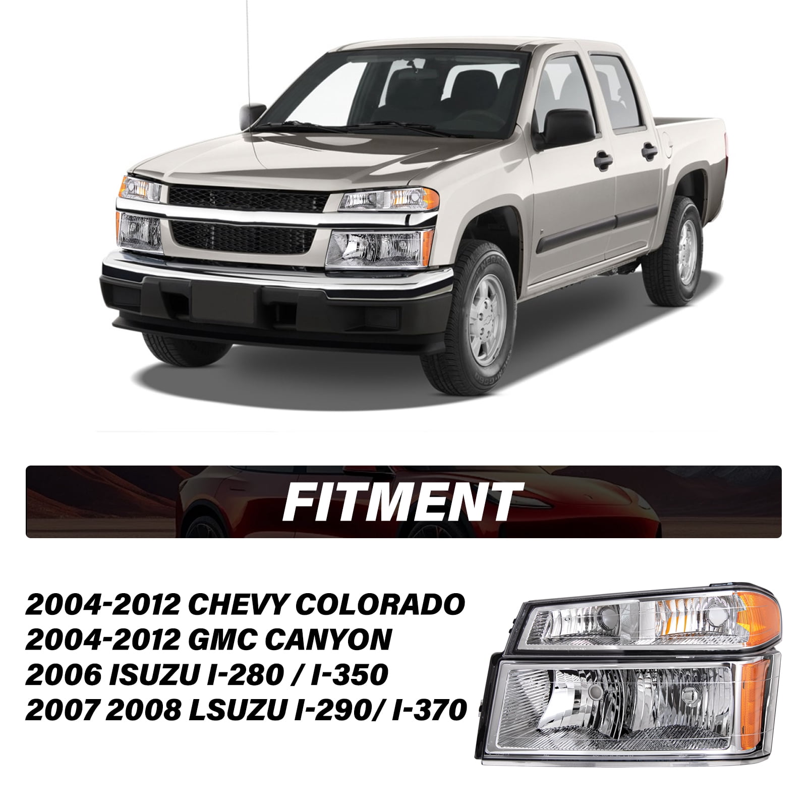 BRYGHT-For 2004-2012 Chevy Colorado GMC Canyon Chrome Headlights Amber Corner Bumper Lamps