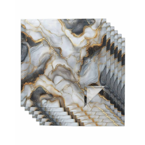 nqOlkjepod Black Golden Marble Cloth Napkins Set of 6 Reusable Dinner Napkins, Modern Minimalism Abstract Cocktail Napkin Washable Table Napkins for Wedding/Holiday Party/Baby Shower 20"x20"