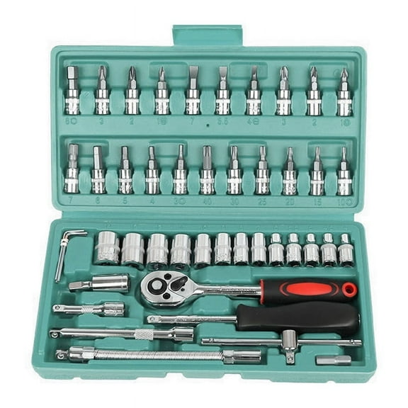 46 Piece/Set of Car Repair Tool Kit Socket Set Ratchet Torque Wrench Combo Auto Repairing Green