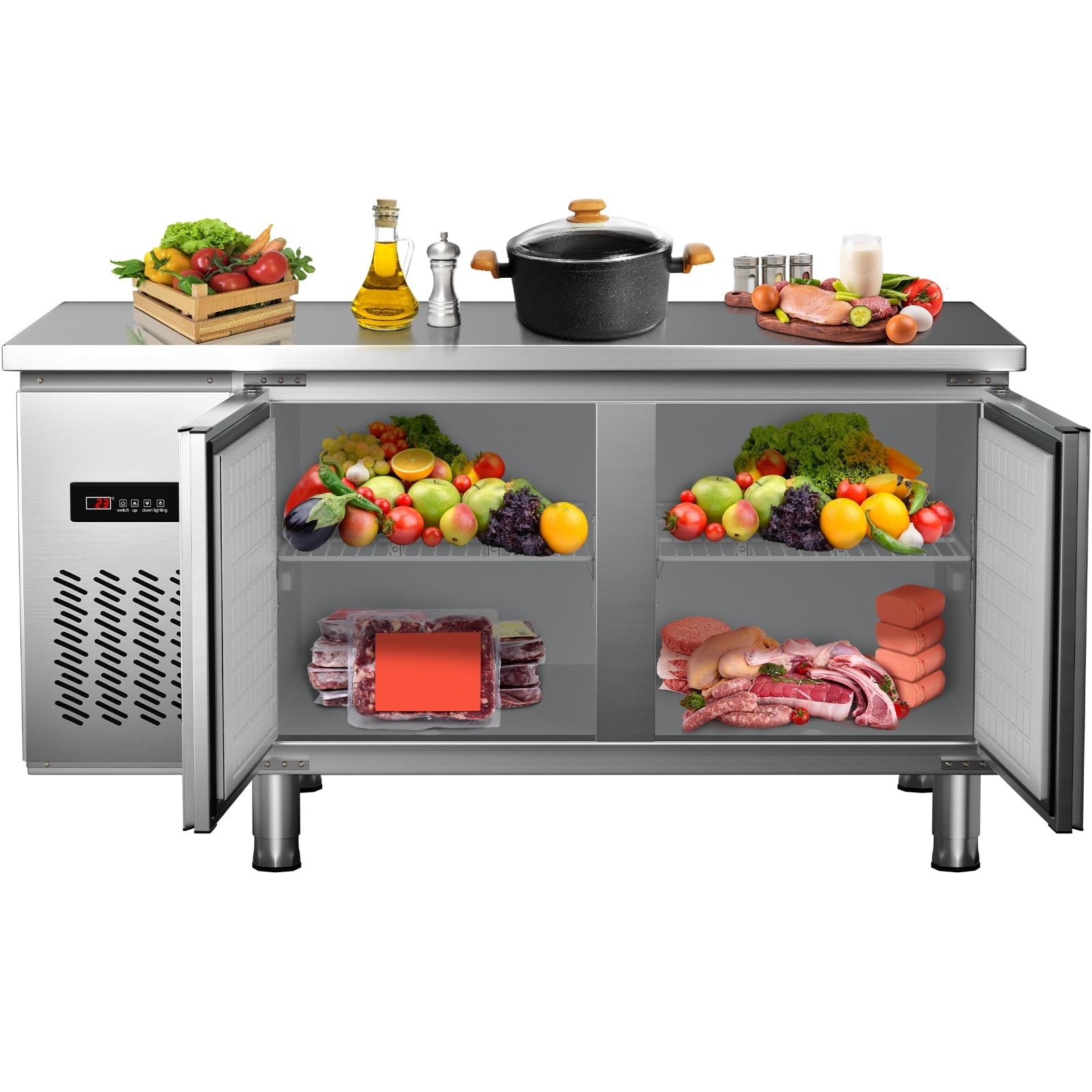 VEVOR Worktop Refrigerator, 60 in Stainless Steel Undercounter