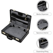 Tassia Expander Leather Attache Briefcase Black