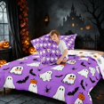 thumbnail image 4 of Homewish Halloween Ghost Queen Comforter Set, Pumpkin Bat Spider Comforter Sets Queen, Purple White Black, Pumpkin Bat Reversible, 3pcs 1 Comforter and 2 Pillowcases, 4 of 6
