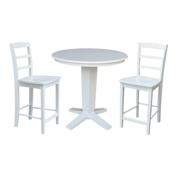 36" Solid Wood Round Top Pedestal Dining Table with 2 Counter Height Stools