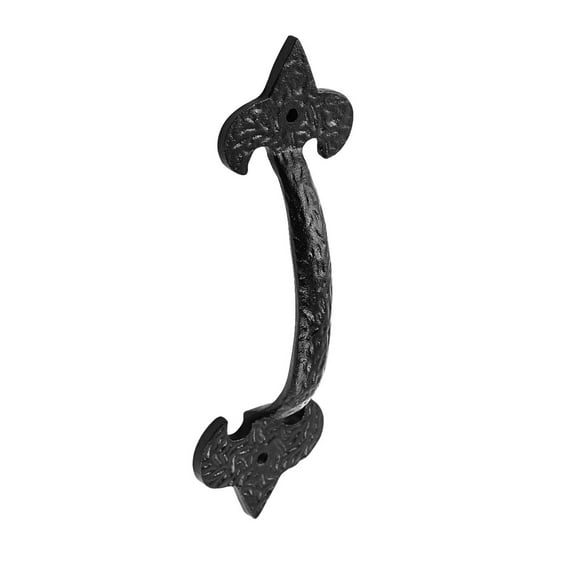 Renovators Supply Black Wrought Iron Cabinet Handle 6.5" L Rustic Fleur de Lis Pull Handle Rust Resistant Vintage Drawer and Dresser Door Pulls w/Hardware