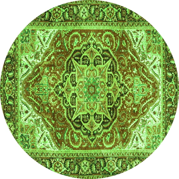 Ahgly Company Indoor Round Persian Green Traditional Area Rugs, 4' Round