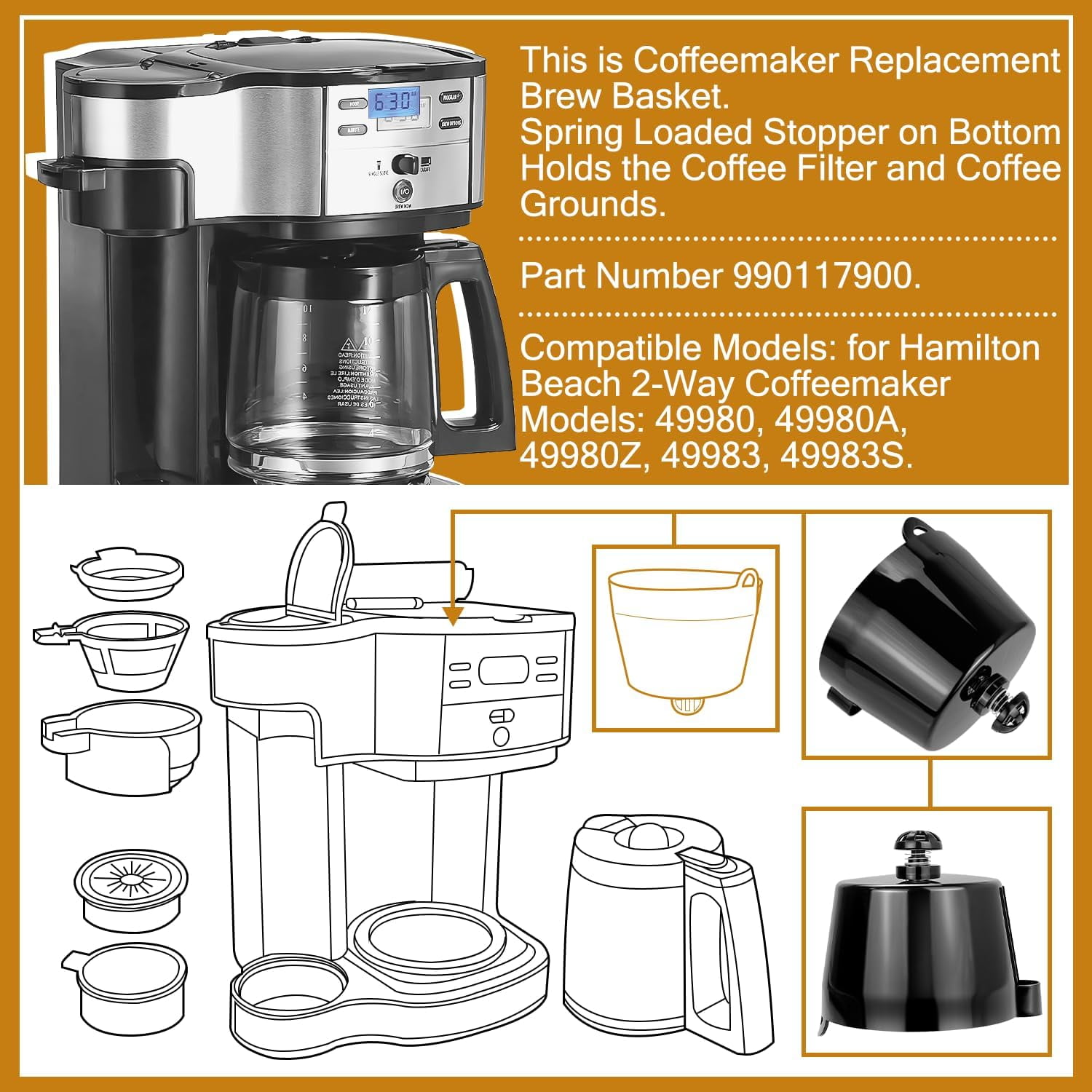 990117900 Coffee Maker Brew Basket Replacement for 2-Way Coffeemaker Models 49980 49980A 49980Z 49983 49983S (1-Pack)