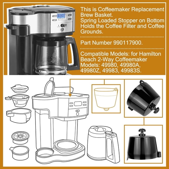 990117900 Coffee Maker Brew Basket Replacement Part for Hamilton Beach CoffeeMaker 49980, 49980A, 49980Z, 49983, 49983S Black Plastic Filter Basket Holder (1-Pack)