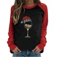 thumbnail image 1 of HKEJIAOI Haut à Manches Longues Col Rond Imprimé Verre de Vin de Noël Mode pour Femmes, 1 of 6