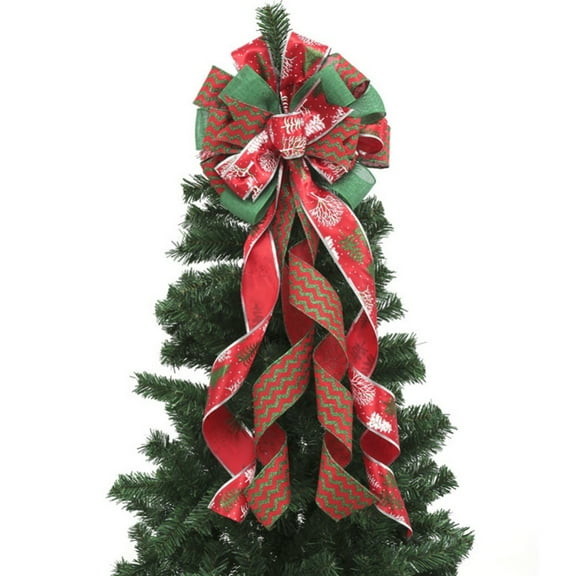 Christmas Checked Printing Tree Topper,33 Inches Large Toppers Bow ,Black and White Plaid Buffalo Decorative Bows for Christmas Decoration