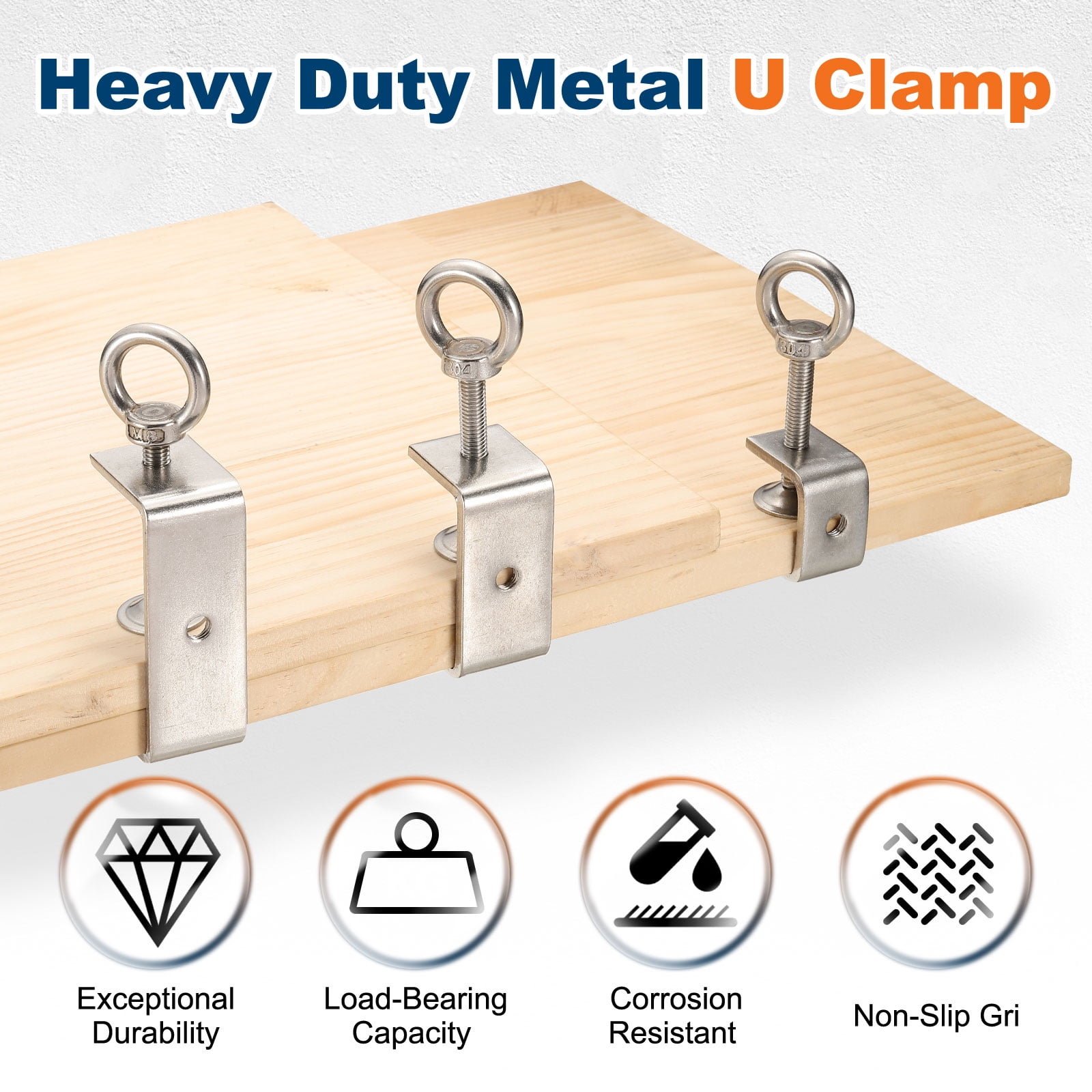 Uxcell2 Pcs 304 Stainless Steel C Clamps 45mm Square Mini Tiger Clamp Adjustable Heavy Duty Metal U Clip with Butterfly Screws for Woodworking Welding Mounting, Silver