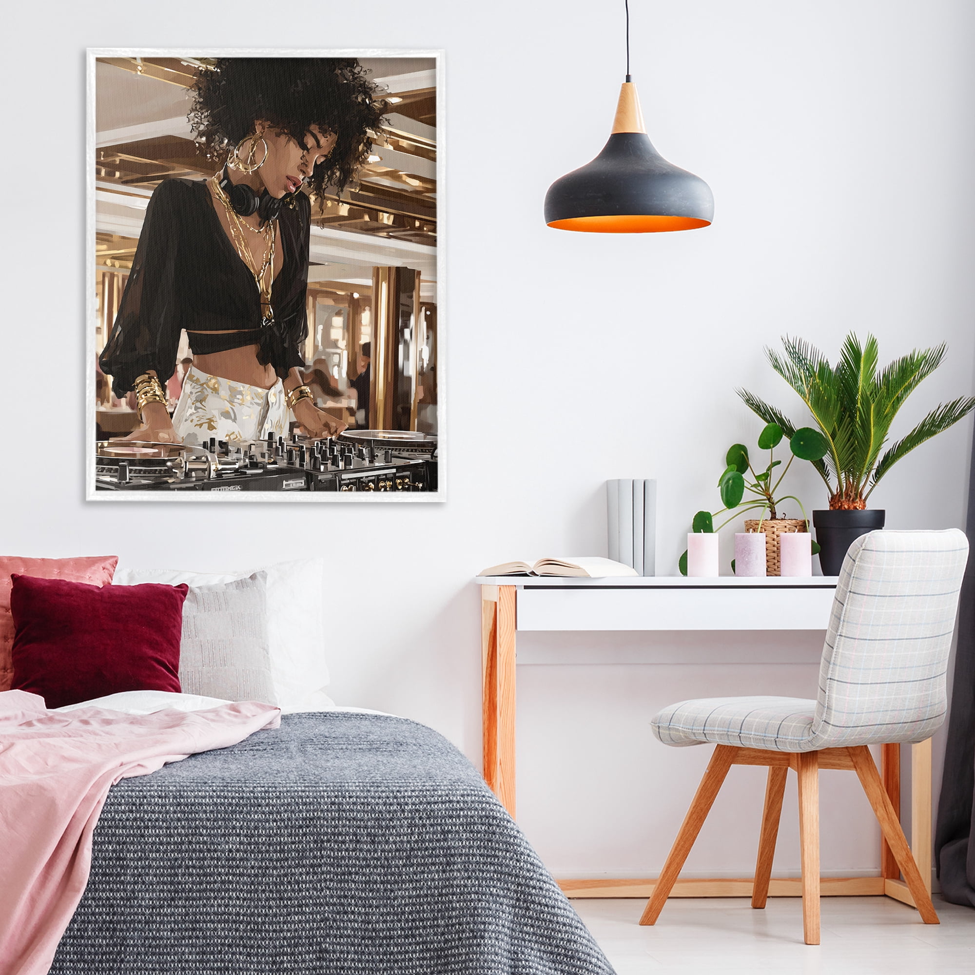 Stupell Industries Woman Of Music Live DJ White Framed Giclee Art, design by Franklyn Gregory
